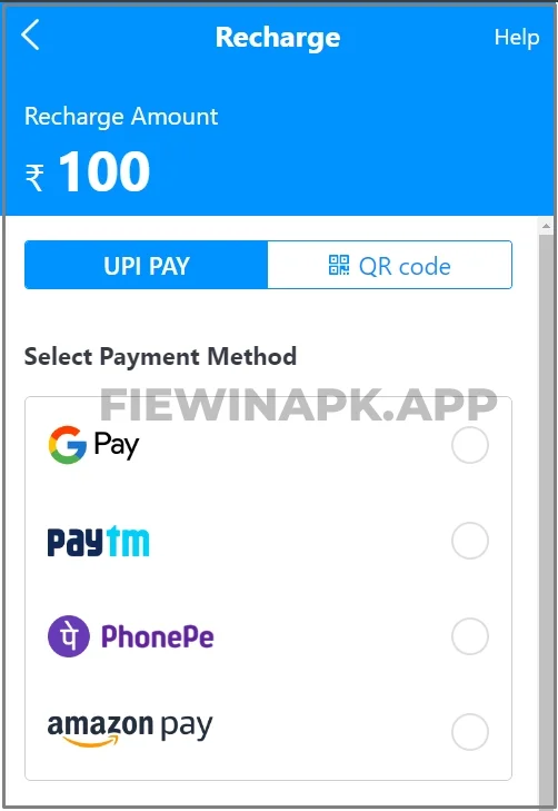 Select Recharge Payment Method FieWin